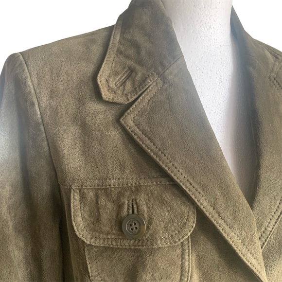 Suede Jacket Olive Green Utility Jacket Bush Blazer Transitional Season Coat M - Picture 5 of 12